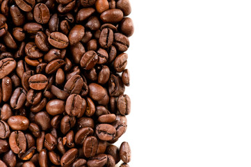 Coffee beans on the white background with copy space
