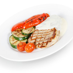 Grilled steak with vegetables