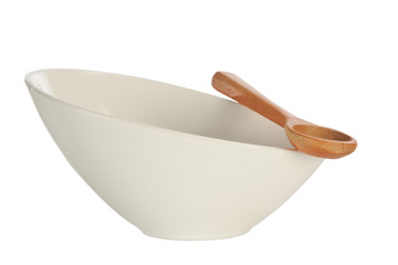 white bowl and wood spoon