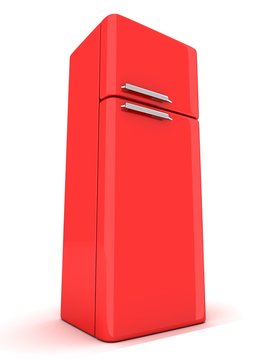 red refrigerator on white background