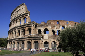 Fototapeta na wymiar Colosseum of Rome with blue sky, Italy