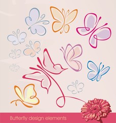 Set of butterfly design elements