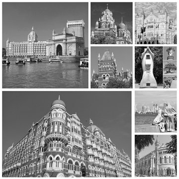 Fototapeta collage with landmarks of indian city Mumbai (formerly Bombay )