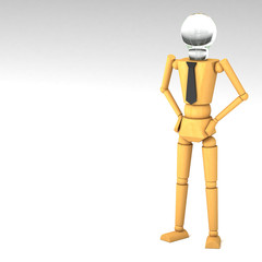 The wooden doll with light bulb head 3d illustration