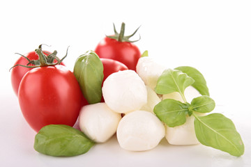 tomato,mozzarella and basil on white