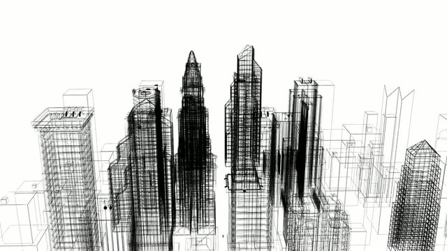 citt&agrave; grattacieli digital city rendering 3d wireframe new york