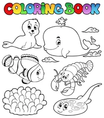 Papier Peint photo Pour enfants Livre de coloriage divers animaux marins 3