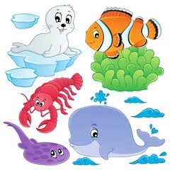 Cercles muraux Pour enfants Sea fishes and animals collection 5