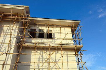 Bamboo scaffolding in construction site