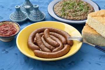 Moroccan merguez and lentil salad
