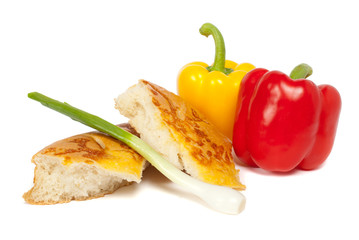 Bread with cheese and vegetables