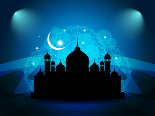 Beautiful religious eid background with mosque.