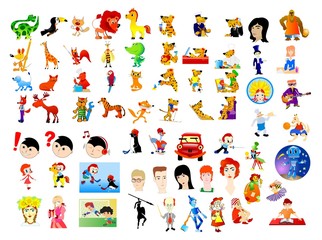 Fototapeta premium Big set of different cartoon characters and scenes