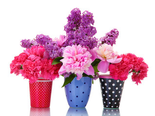 Obraz premium beautiful spring flowers in cups isolated on white