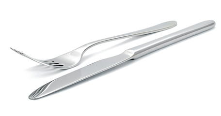 Fork and knife on white