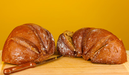 sliced bread on brown background close-up