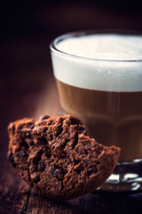 Chocolate chip cookie and a glass of cafe latte