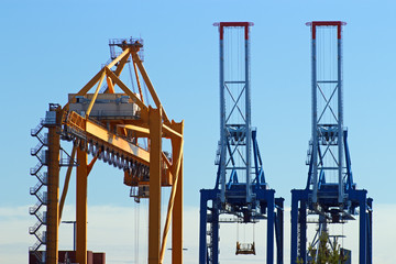 Fototapeta na wymiar Big port cranes in Vuosaari Harbor, Helsinki