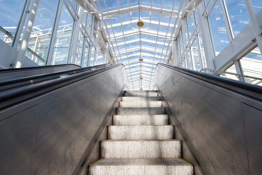 Empty escalator in underground subway station