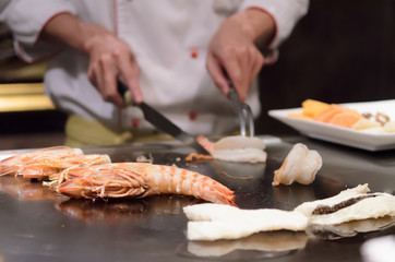Teppanyaki japanese cuisine sauteed seafood