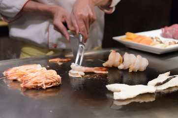 Teppanyaki japanese cuisine sauteed seafood