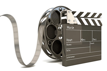Naklejka premium illustration of clap board with film reel