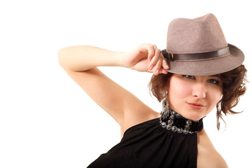 happy portrait of young woman enjoying in hat