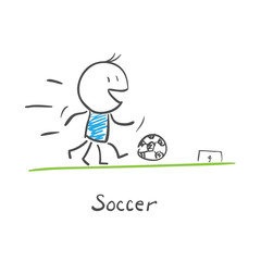 Soccer player kicks the ball.