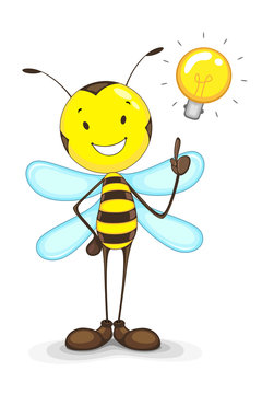 vector illustration of bee with idea bulb above head