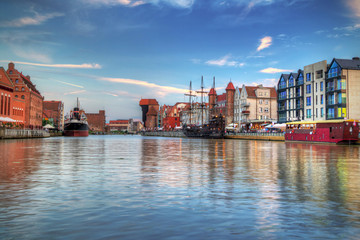 Harbor with crane in old town of Gdansk, Poland