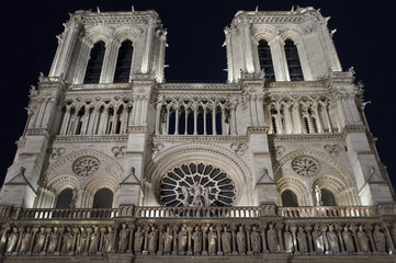 Fototapeta na wymiar Facade of Notre Dame at Night