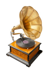 vintage gramophone isolated on white with clipping path