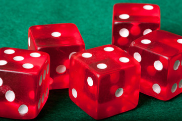 Five red casino dices