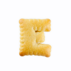 E-shape cracker in the form of alphabet