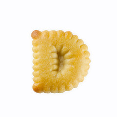D-shape cracker in the form of alphabet