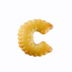 C-shape cracker in the form of alphabet
