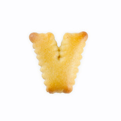 V-shape cracker in the form of alphabet