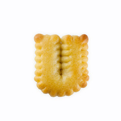 U-shape cracker in the form of alphabet