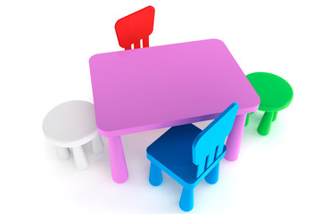 Colorful plastic kid chairs and table