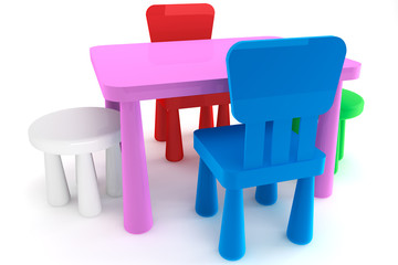 Colorful plastic kid chairs and table