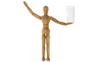 Wooden dummy with computer keyboard