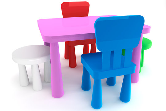 Colorful Plastic Kid Chairs And Table