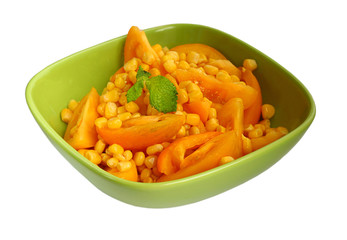 Lettuce from a corn and yellow tomatoes