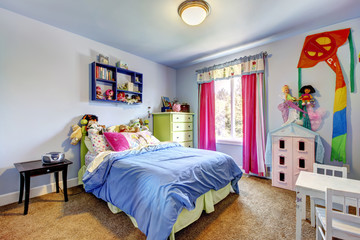 Blue girls bedroom interior. Child room.
