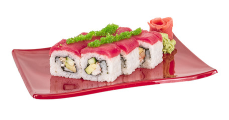 Maki Sushi - Roll made of Crab, avocado, cucumber inside. Fresh