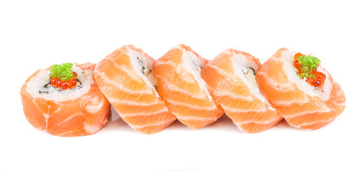 Japanese sushi traditional japanese food.Roll made of salmon, re