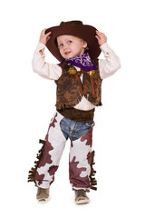little funny cowboy isolated on white background