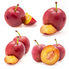 Collection of Plums and cut isolated on white background