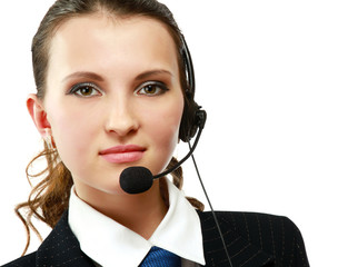 Beautiful business woman with headset. Call center.