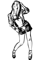 a sketch of posing girl on white background